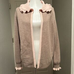 Boden pink and brown cardigan with ruffles on collar and cuffs size Women's 6
